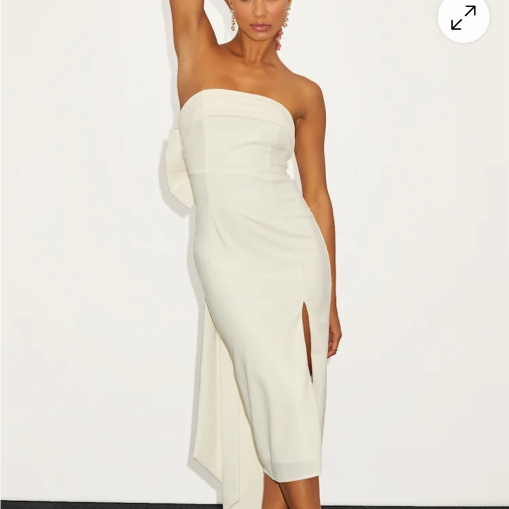 Lulu's Fabulous Phenomenal White Strapless Bow Midi Dress NWT
